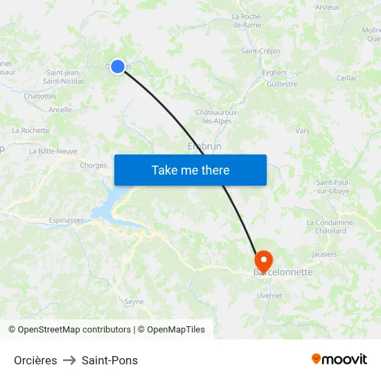 Orcières to Saint-Pons map