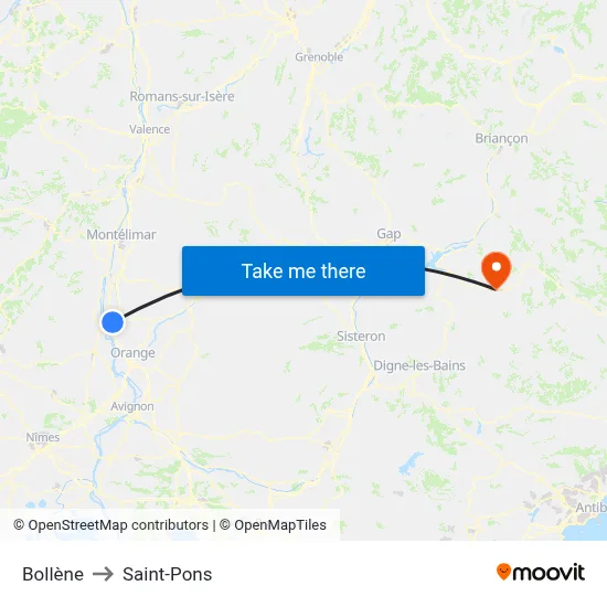 Bollène to Saint-Pons map