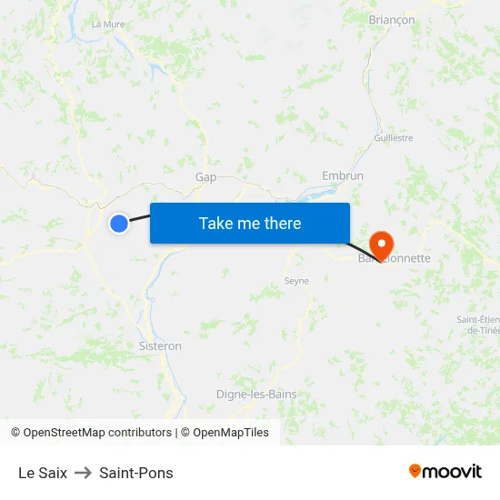 Le Saix to Saint-Pons map