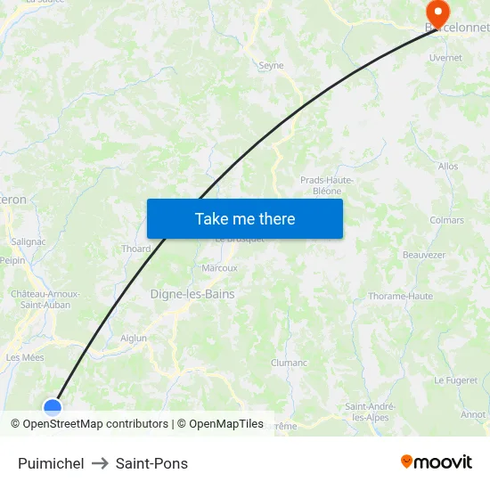 Puimichel to Saint-Pons map
