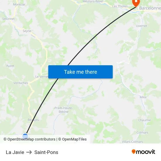 La Javie to Saint-Pons map