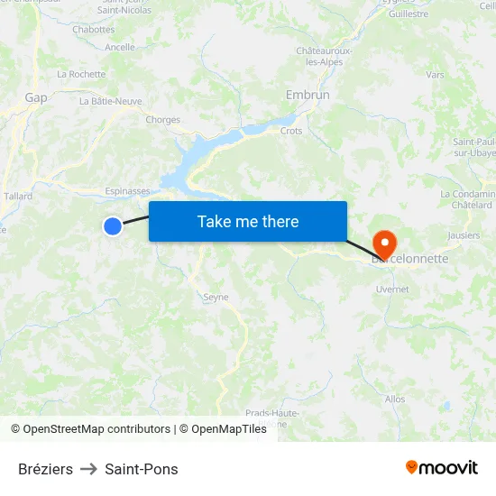 Bréziers to Saint-Pons map