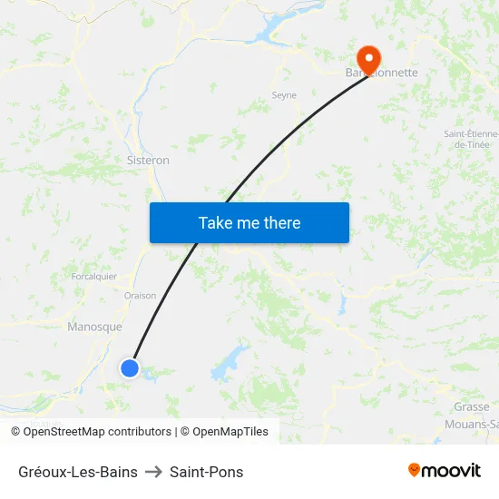 Gréoux-Les-Bains to Saint-Pons map