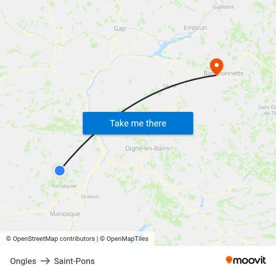 Ongles to Saint-Pons map