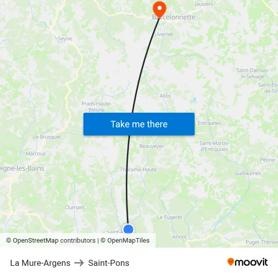 La Mure-Argens to Saint-Pons map