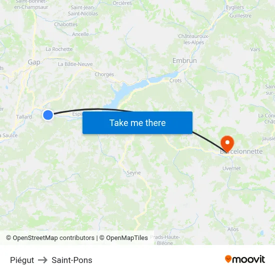 Piégut to Saint-Pons map