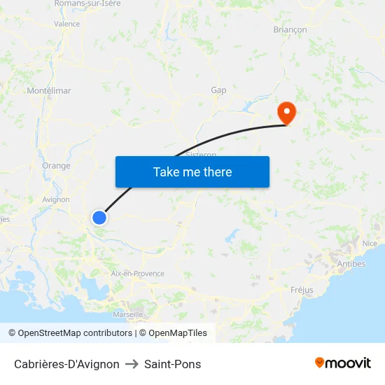 Cabrières-D'Avignon to Saint-Pons map