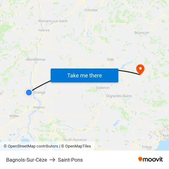 Bagnols-Sur-Cèze to Saint-Pons map