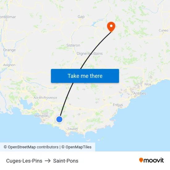 Cuges-Les-Pins to Saint-Pons map