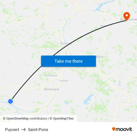 Puyvert to Saint-Pons map