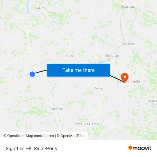 Sigottier to Saint-Pons map