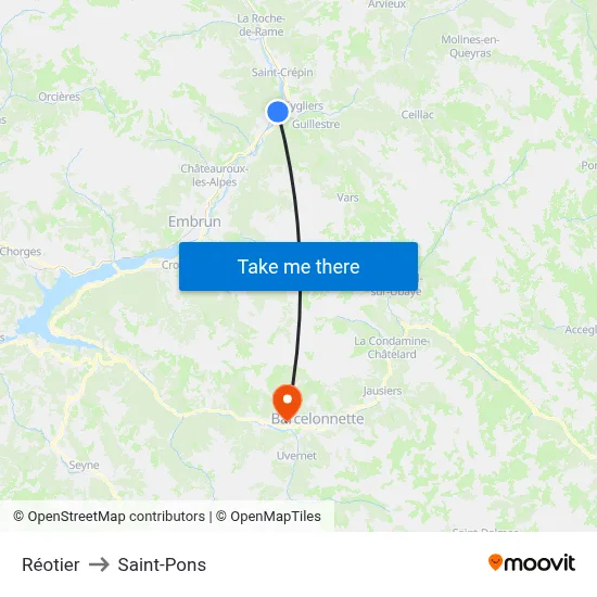 Réotier to Saint-Pons map