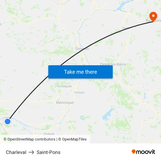 Charleval to Saint-Pons map