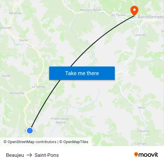 Beaujeu to Saint-Pons map