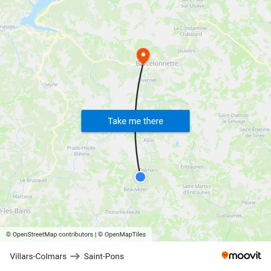 Villars-Colmars to Saint-Pons map