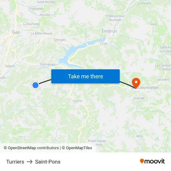 Turriers to Saint-Pons map