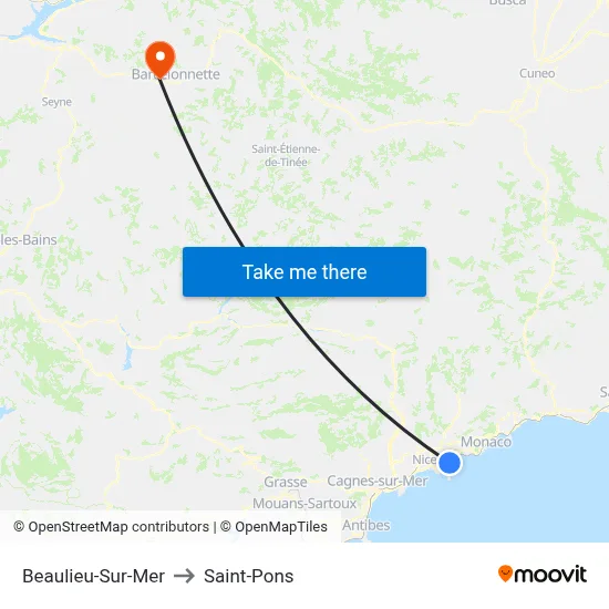 Beaulieu-Sur-Mer to Saint-Pons map