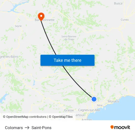 Colomars to Saint-Pons map