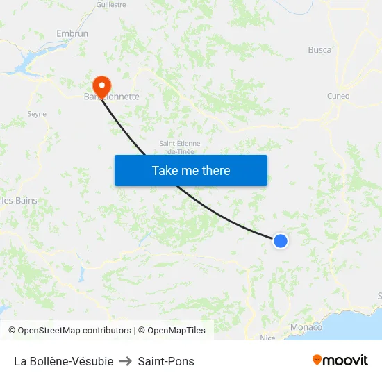 La Bollène-Vésubie to Saint-Pons map