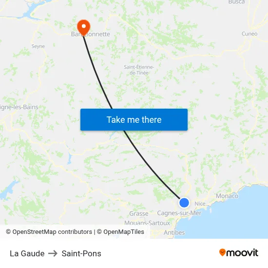 La Gaude to Saint-Pons map
