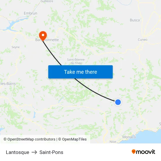 Lantosque to Saint-Pons map