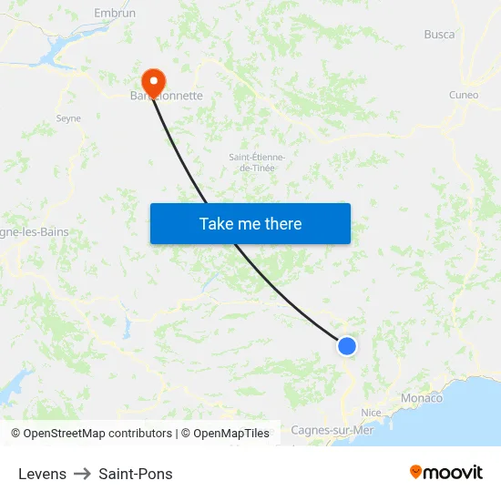 Levens to Saint-Pons map