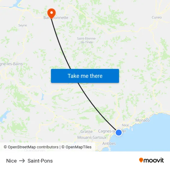 Nice to Saint-Pons map