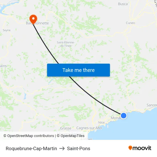 Roquebrune-Cap-Martin to Saint-Pons map