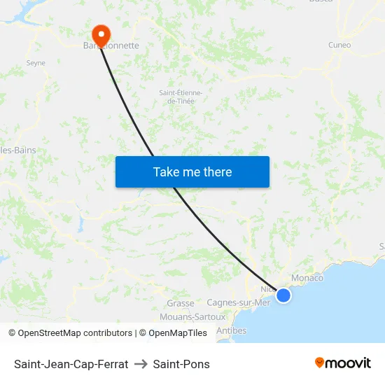 Saint-Jean-Cap-Ferrat to Saint-Pons map