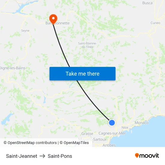 Saint-Jeannet to Saint-Pons map
