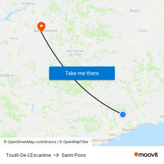 Touët-De-L'Escarène to Saint-Pons map