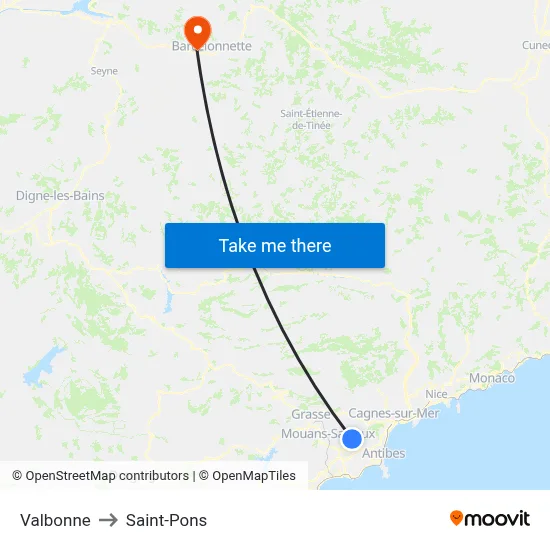 Valbonne to Saint-Pons map