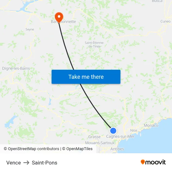 Vence to Saint-Pons map