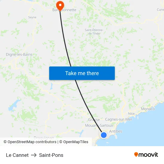 Le Cannet to Saint-Pons map