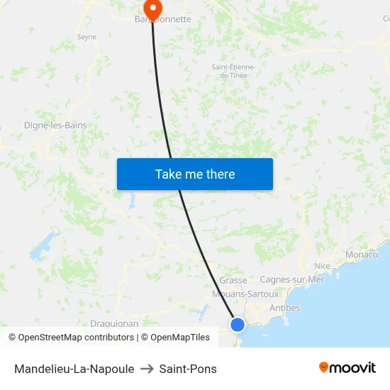 Mandelieu-La-Napoule to Saint-Pons map