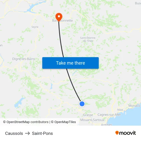 Caussols to Saint-Pons map