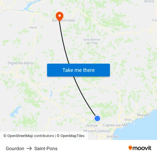Gourdon to Saint-Pons map