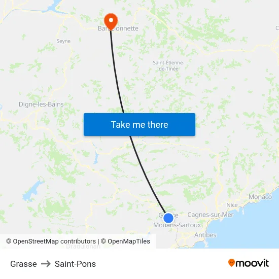 Grasse to Saint-Pons map