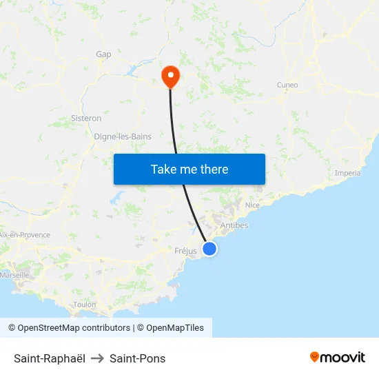 Saint-Raphaël to Saint-Pons map