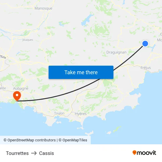 Tourrettes to Cassis map