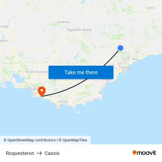 Roquesteron to Cassis map