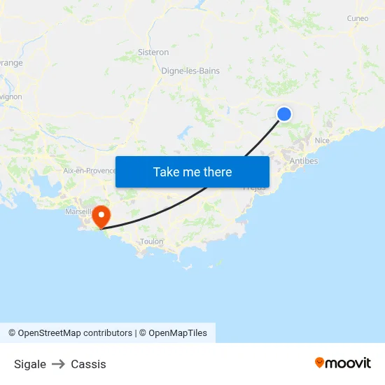 Sigale to Cassis map
