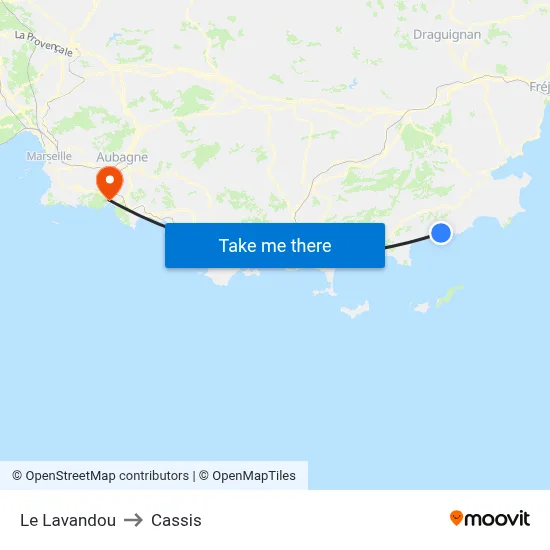 Le Lavandou to Cassis map