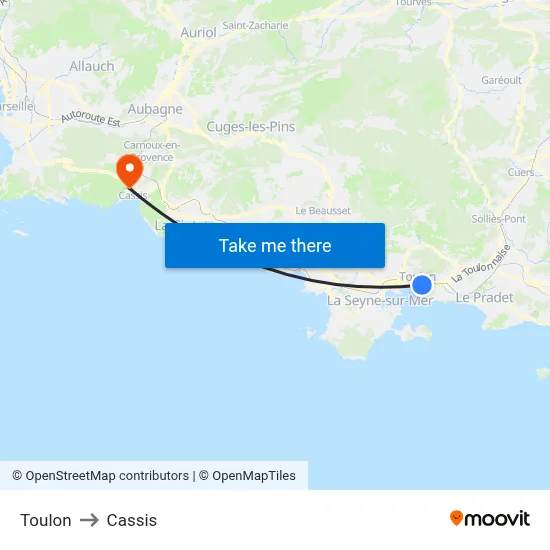 Toulon to Cassis map