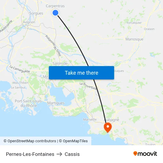 Pernes-Les-Fontaines to Cassis map