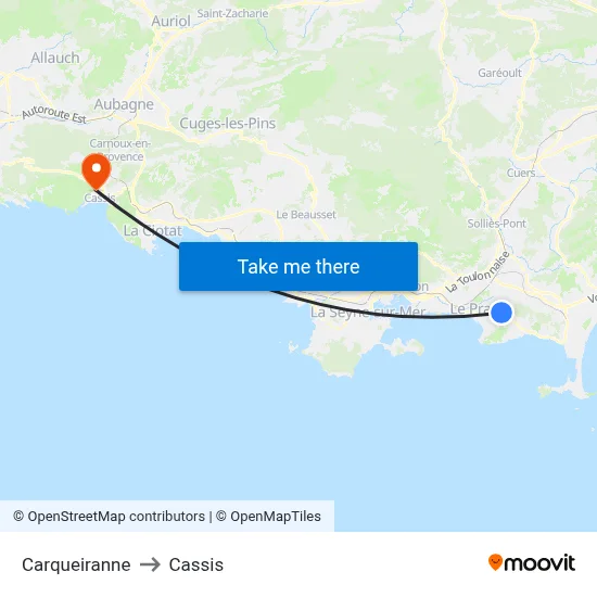 Carqueiranne to Cassis map