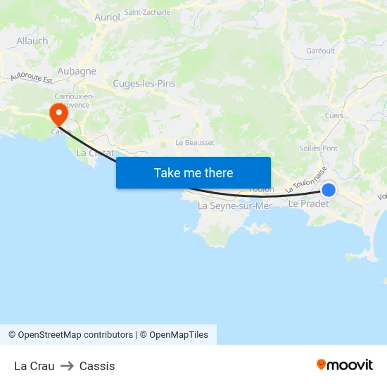 La Crau to Cassis map