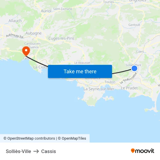Solliès-Ville to Cassis map