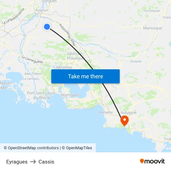 Eyragues to Cassis map