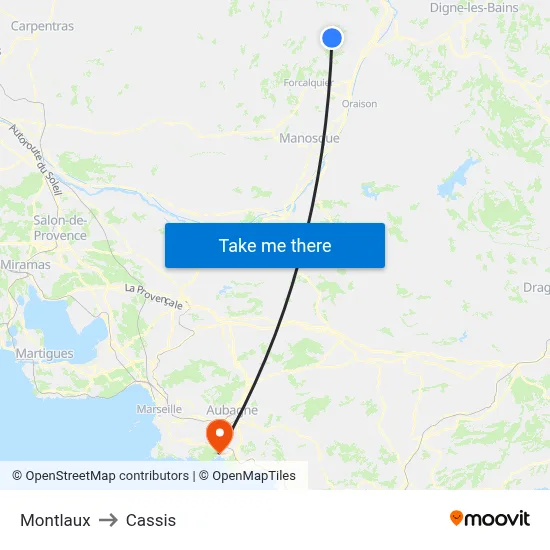 Montlaux to Cassis map